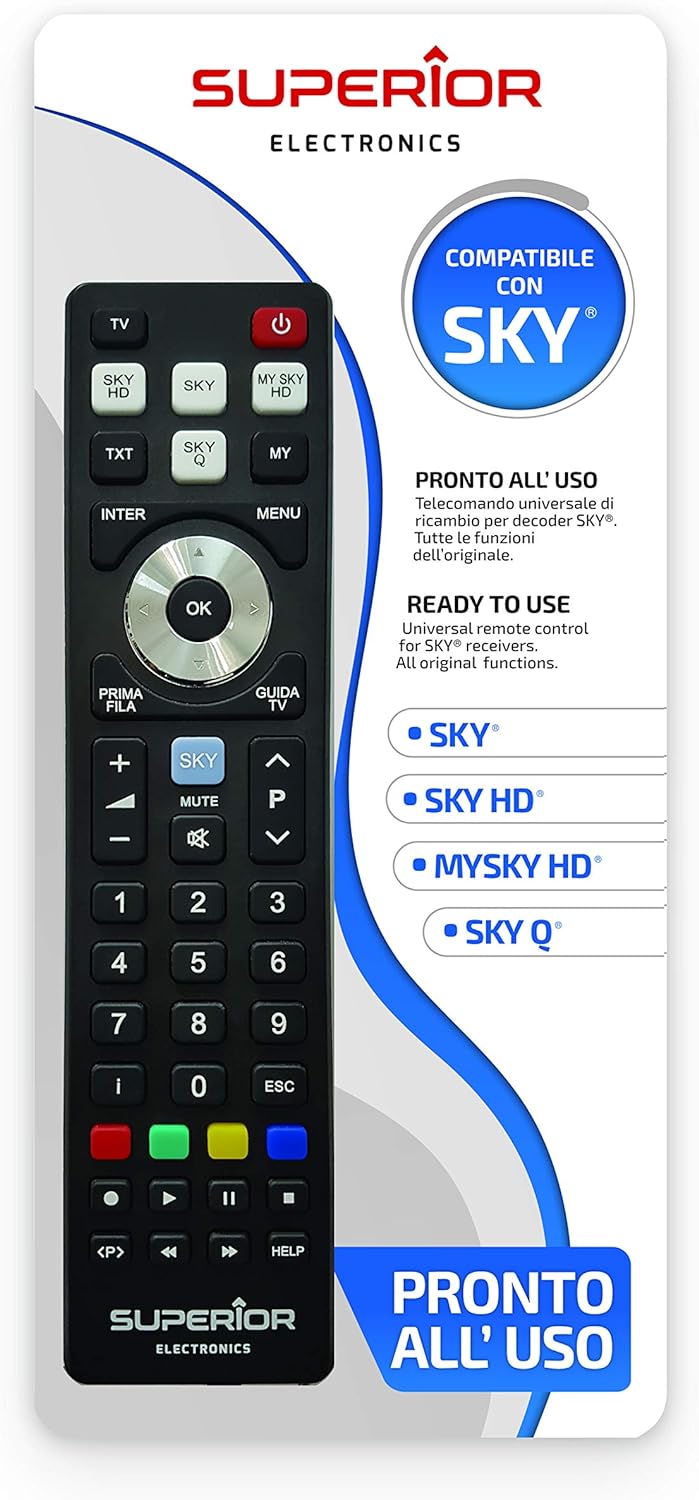 Superior SKY Replacement - Telecomando di ricambio universale compatibile con i decoder SKY, My SKY, My SKY HD, SKY Q  